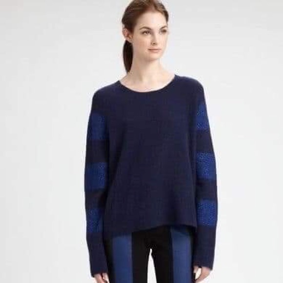 Halston Heritage Blue Striped Sweater L NWT $395 - Picture 5 of 7